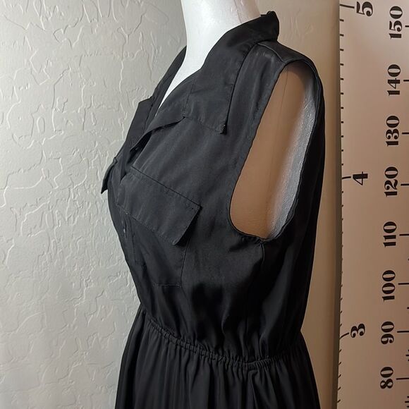 Truth black sleeveless hi-lo dress semi sheer fabric buttons to waistband sz M - Picture 4 of 14